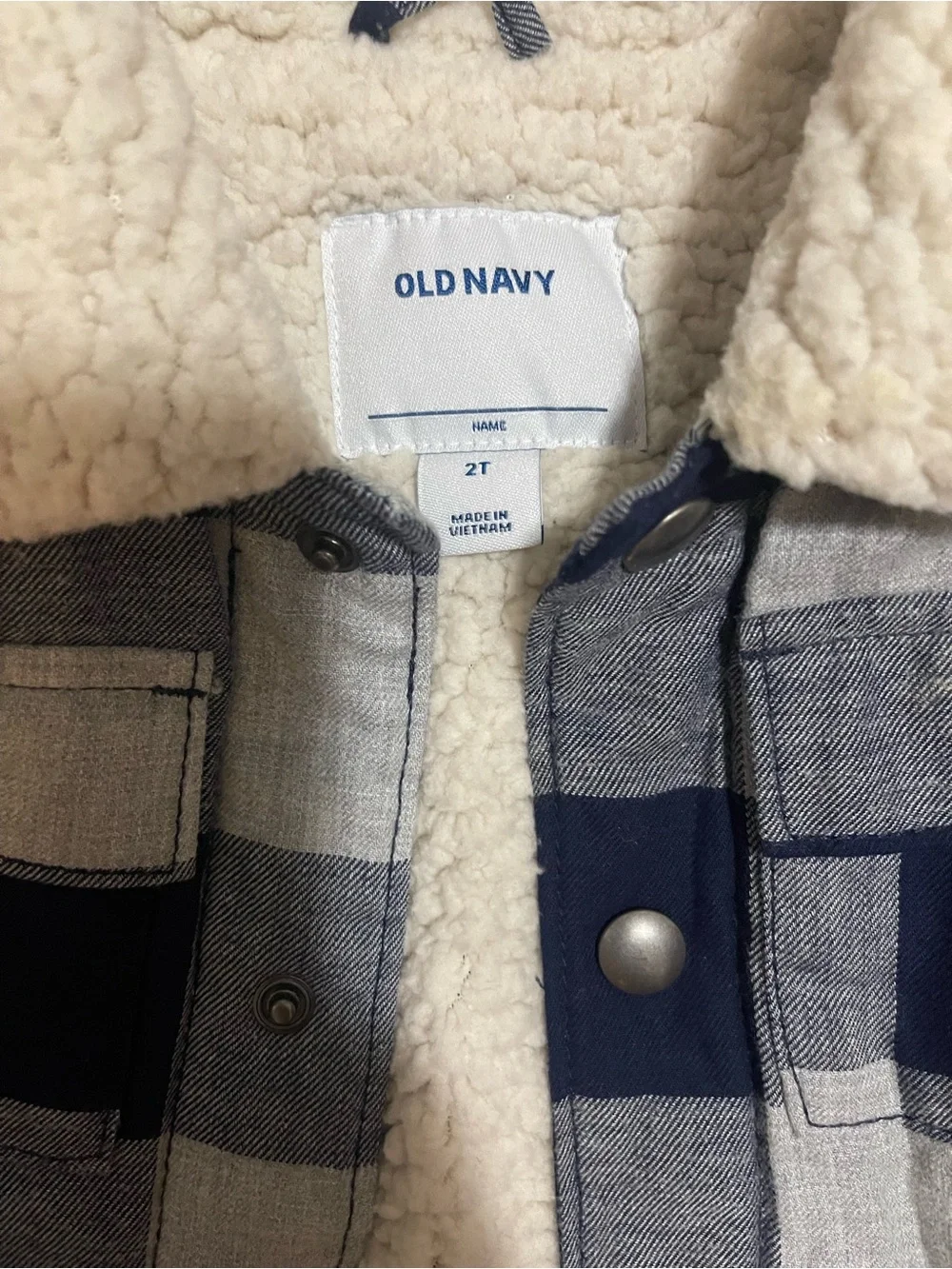 Old Navy Boys' Navy and Light Gray Plaid Sherpa-Lined Jacket